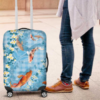 Blue Palaka Hawaiian And Japanese Luggage Cover Sakura Lei With Koi Fish - Polynesian Pride
