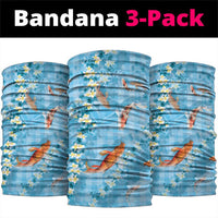 Blue Palaka Hawaiian And Japanese Neck Gaiter Sakura Lei With Koi Fish - Polynesian Pride