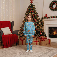 Blue Palaka Hawaiian And Japanese Christmas Pajama Set Sakura Lei With Koi Fish - Polynesian Pride