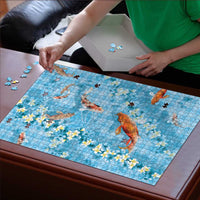 Blue Palaka Hawaiian And Japanese Puzzle Sakura Lei With Koi Fish - Polynesian Pride