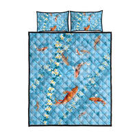 Blue Palaka Hawaiian And Japanese Quilt Bed Set Sakura Lei With Koi Fish - Polynesian Pride
