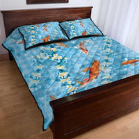 Blue Palaka Hawaiian And Japanese Quilt Bed Set Sakura Lei With Koi Fish - Polynesian Pride