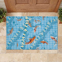 Blue Palaka Hawaiian And Japanese Rubber Doormat Sakura Lei With Koi Fish - Polynesian Pride