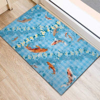 Blue Palaka Hawaiian And Japanese Rubber Doormat Sakura Lei With Koi Fish - Polynesian Pride
