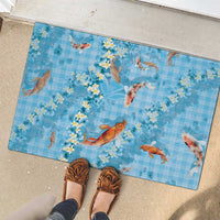 Blue Palaka Hawaiian And Japanese Rubber Doormat Sakura Lei With Koi Fish - Polynesian Pride