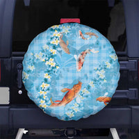 Blue Palaka Hawaiian And Japanese Spare Tire Cover Sakura Lei With Koi Fish - Polynesian Pride