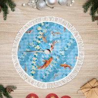 Blue Palaka Hawaiian And Japanese Tree Skirt Sakura Lei With Koi Fish - Polynesian Pride