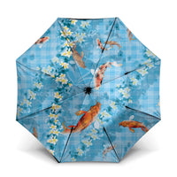 Blue Palaka Hawaiian And Japanese Umbrella Sakura Lei With Koi Fish - Polynesian Pride