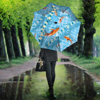 Blue Palaka Hawaiian And Japanese Umbrella Sakura Lei With Koi Fish - Polynesian Pride