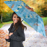 Blue Palaka Hawaiian And Japanese Umbrella Sakura Lei With Koi Fish - Polynesian Pride