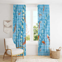 Blue Palaka Hawaiian And Japanese Window Curtain Sakura Lei With Koi Fish - Polynesian Pride