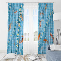Blue Palaka Hawaiian And Japanese Window Curtain Sakura Lei With Koi Fish - Polynesian Pride