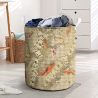 Beige Palaka Hawaiian And Japanese Laundry Basket Sakura Lei With Koi Fish - Polynesian Pride