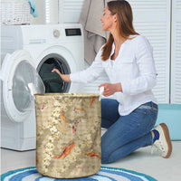 Beige Palaka Hawaiian And Japanese Laundry Basket Sakura Lei With Koi Fish - Polynesian Pride