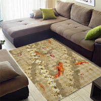 Beige Palaka Hawaiian And Japanese Area Rug Sakura Lei With Koi Fish - Polynesian Pride