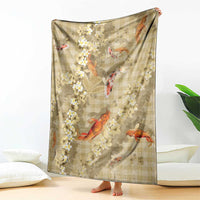 Beige Palaka Hawaiian And Japanese Blanket Sakura Lei With Koi Fish - Polynesian Pride