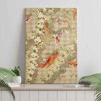 Beige Palaka Hawaiian And Japanese Canvas Wall Art Sakura Lei With Koi Fish - Polynesian Pride
