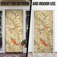 Beige Palaka Hawaiian And Japanese Door Cover Sakura Lei With Koi Fish - Polynesian Pride