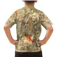 Beige Palaka Hawaiian And Japanese Family Matching Mermaid Dress and Hawaiian Shirt Sakura Lei With Koi Fish - Polynesian Pride