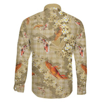 Beige Palaka Hawaiian And Japanese Family Matching Off Shoulder Short Dress and Hawaiian Shirt Sakura Lei With Koi Fish DT05 - Polynesian Pride