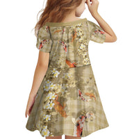 Beige Palaka Hawaiian And Japanese Family Matching Short Sleeve Bodycon Dress and Hawaiian Shirt Sakura Lei With Koi Fish DT05 - Polynesian Pride
