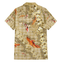 Beige Palaka Hawaiian And Japanese Family Matching Short Sleeve Bodycon Dress and Hawaiian Shirt Sakura Lei With Koi Fish DT05 - Polynesian Pride