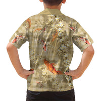 Beige Palaka Hawaiian And Japanese Family Matching Summer Maxi Dress and Hawaiian Shirt Sakura Lei With Koi Fish DT05 - Polynesian Pride