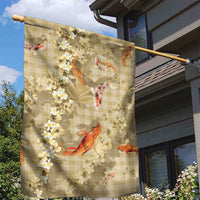 Beige Palaka Hawaiian And Japanese Garden Flag Sakura Lei With Koi Fish - Polynesian Pride