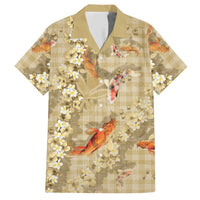 Beige Palaka Hawaiian And Japanese Hawaiian Shirt Sakura Lei With Koi Fish - Polynesian Pride
