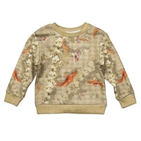 Beige Palaka Hawaiian And Japanese Kid Ugly Christmas Sweater Sakura Lei With Koi Fish - Polynesian Pride