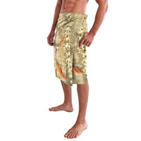 Beige Palaka Hawaiian And Japanese Lavalava Sakura Lei With Koi Fish - Polynesian Pride