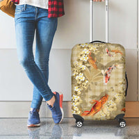 Beige Palaka Hawaiian And Japanese Luggage Cover Sakura Lei With Koi Fish - Polynesian Pride