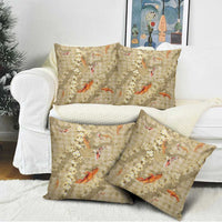 Beige Palaka Hawaiian And Japanese Pillow Cover Sakura Lei With Koi Fish - Polynesian Pride