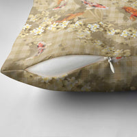 Beige Palaka Hawaiian And Japanese Pillow Cover Sakura Lei With Koi Fish - Polynesian Pride