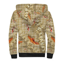 Beige Palaka Hawaiian And Japanese Sherpa Hoodie Sakura Lei With Koi Fish DT05 - Polynesian Pride