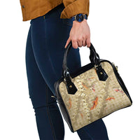 Beige Palaka Hawaiian And Japanese Shoulder Handbag Sakura Lei With Koi Fish - Polynesian Pride