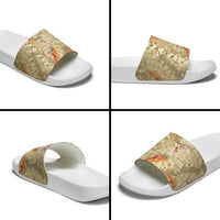Beige Palaka Hawaiian And Japanese Slide Sandals Sakura Lei With Koi Fish - Polynesian Pride