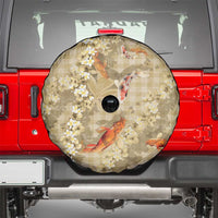 Beige Palaka Hawaiian And Japanese Spare Tire Cover Sakura Lei With Koi Fish - Polynesian Pride