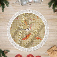 Beige Palaka Hawaiian And Japanese Tree Skirt Sakura Lei With Koi Fish - Polynesian Pride