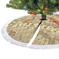 Beige Palaka Hawaiian And Japanese Tree Skirt Sakura Lei With Koi Fish - Polynesian Pride