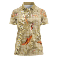 Beige Palaka Hawaiian And Japanese Women Polo Shirt Sakura Lei With Koi Fish DT05 Female Beige - Polynesian Pride