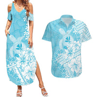 Hawaii Kanaka Maoli Couples Matching Summer Maxi Dress and Hawaiian Shirt Polynesian Turtle Tattoo