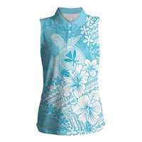 Hawaii Kanaka Maoli Women Sleeveless Polo Shirt Polynesian Turtle Tattoo DT05 Female Blue - Polynesian Pride