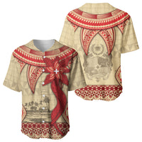 Tonga Language Week Baseball Jersey Tribal Cross Ngatu Floral Pattern
