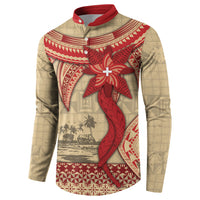 Tonga Language Week Button Sweatshirt Tribal Cross Ngatu Floral Pattern