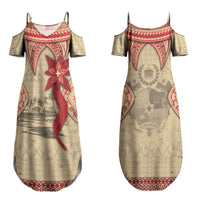 Tonga Language Week Couples Matching Summer Maxi Dress and Long Sleeve Button Shirt Tribal Cross Ngatu Floral Pattern