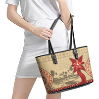 Tonga Language Week Leather Tote Bag Tribal Cross Ngatu Floral Pattern