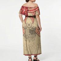 Tonga Language Week Off Shoulder Maxi Dress Tribal Cross Ngatu Floral Pattern