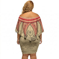 Tonga Language Week Off Shoulder Short Dress Tribal Cross Ngatu Floral Pattern