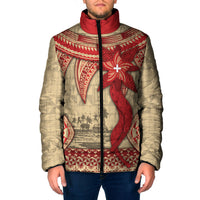 Tonga Language Week Padded Jacket Tribal Cross Ngatu Floral Pattern